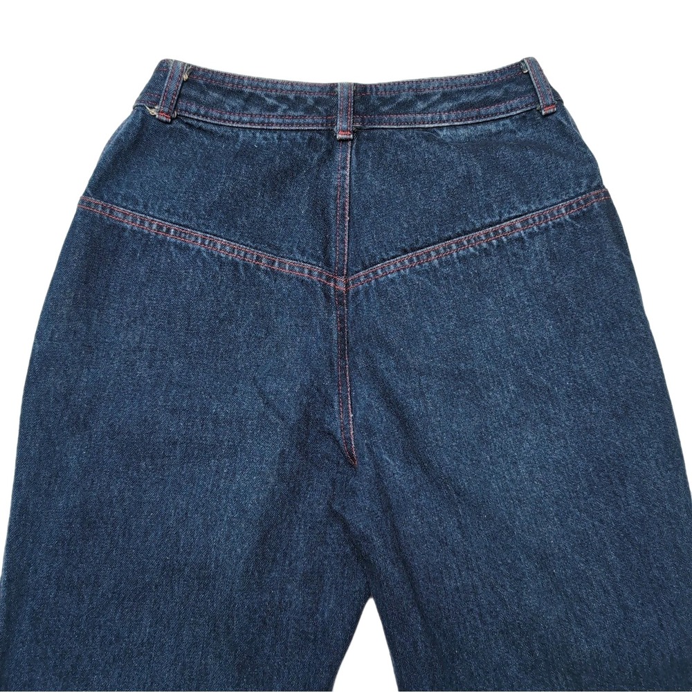 VTG Halston‎ III Jeans Size 8 Blue Denim Bareback High Rise Boot Leg Red Stitch